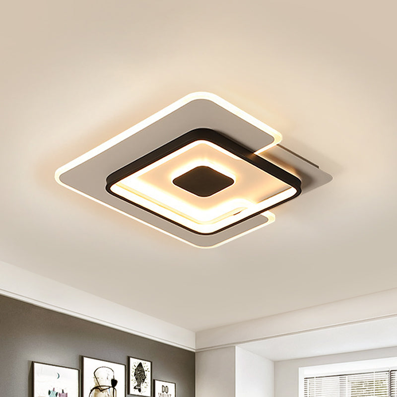 Thin 2-Layer Squared Bedroom Flushmount Iron Modernist LED Ceiling Lighting in Black and White, 18"/21.5" Width Clearhalo 'Ceiling Lights' 'Close To Ceiling Lights' 'Close to ceiling' 'Flush mount' Lighting' 1457505