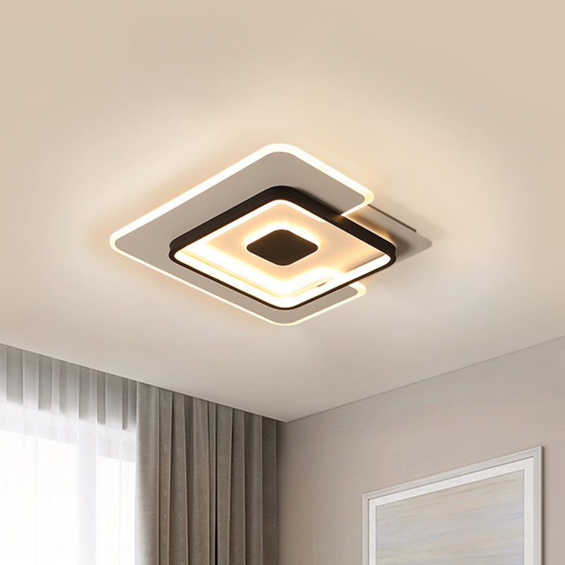 Thin 2-Layer Squared Bedroom Flushmount Iron Modernist LED Ceiling Lighting in Black and White, 18"/21.5" Width Black-White Clearhalo 'Ceiling Lights' 'Close To Ceiling Lights' 'Close to ceiling' 'Flush mount' Lighting' 1457506