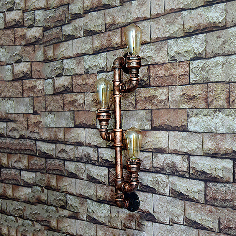 Warehouse Water Pipe Wall Sconce Lamp with Exposed Bulb 2/3 Lights Iron Wall Light Fixture in Weathered Copper 3.0 Weathered Copper Clearhalo 'Art deco wall lights' 'Cast Iron' 'Glass' 'Industrial wall lights' 'Industrial' 'Middle century wall lights' 'Modern' 'Rustic wall lights' 'Tiffany' 'Traditional wall lights' 'Wall Lamps & Sconces' 'Wall Lights' Lighting' 145751