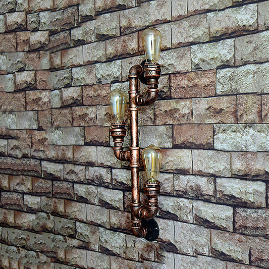 Warehouse Water Pipe Wall Sconce Lamp with Exposed Bulb 2/3 Lights Iron Wall Light Fixture in Weathered Copper 3.0 Weathered Copper Clearhalo 'Art deco wall lights' 'Cast Iron' 'Glass' 'Industrial wall lights' 'Industrial' 'Middle century wall lights' 'Modern' 'Rustic wall lights' 'Tiffany' 'Traditional wall lights' 'Wall Lamps & Sconces' 'Wall Lights' Lighting' 145751