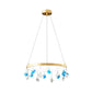 Mid Century Circle LED Chandelier Metal Lounge Pendant Lighting in Gold with Colored Gem Droplet, 16"/19.5" Wide Clearhalo 'Ceiling Lights' 'Chandeliers' 'Modern Chandeliers' 'Modern' Lighting' 1457551