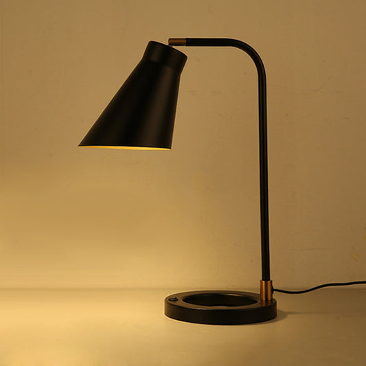 Angled Shade Table Light Minimalist Metal 1 Bulb Black Night Lamp with Squared Stand and Ring Base Clearhalo 'Lamps' 'Table Lamps' Lighting' 1457618