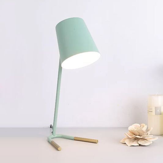Pink/Green Tapered Nightstand Light Macaron 1 Head Iron Table Lighting with Swivelable Design and Fork Base Green Clearhalo 'Lamps' 'Table Lamps' Lighting' 1457656