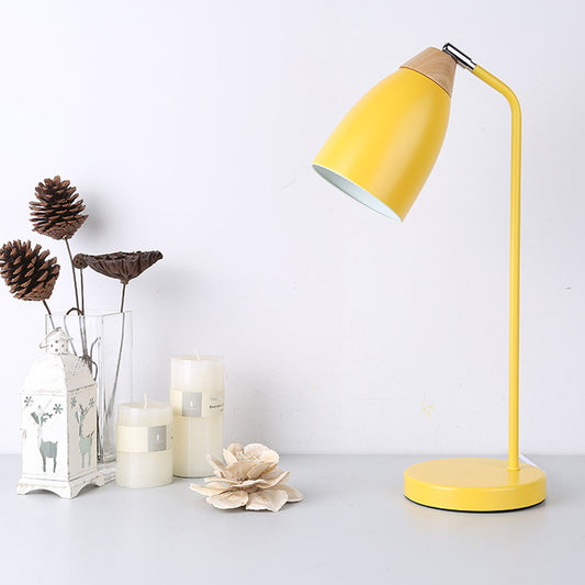 Macaron Pivoting Domed Table Lamp Metal Single Bedroom Night Light in Yellow/Black/White and Wood Yellow Clearhalo 'Lamps' 'Table Lamps' Lighting' 1457660