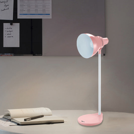 Horn Shade Bendable Reading Lamp Macaron Iron 1 Head Pink/Green Desk Light with Embedded On Off Switch Clearhalo 'Lamps' 'Table Lamps' Lighting' 1457680