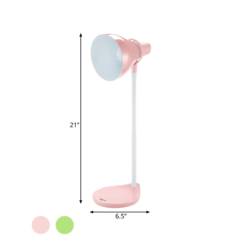 Horn Shade Bendable Reading Lamp Macaron Iron 1 Head Pink/Green Desk Light with Embedded On Off Switch Clearhalo 'Lamps' 'Table Lamps' Lighting' 1457682