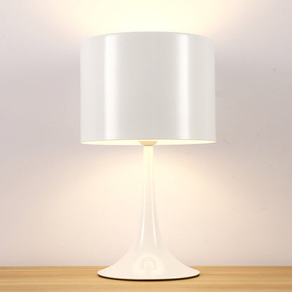 Candlestick Desk Lamp Minimalist Aluminum Single Black/White Reading Light with Drum Shade, 12"/16" Width White Clearhalo 'Lamps' 'Table Lamps' Lighting' 1457706