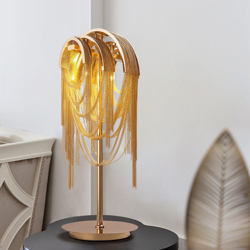 Mid Century Tassel Chain Night Lamp Aluminum 1 Bulb Bedside Table Lighting in Gold Gold Clearhalo 'Lamps' 'Table Lamps' Lighting' 1457731