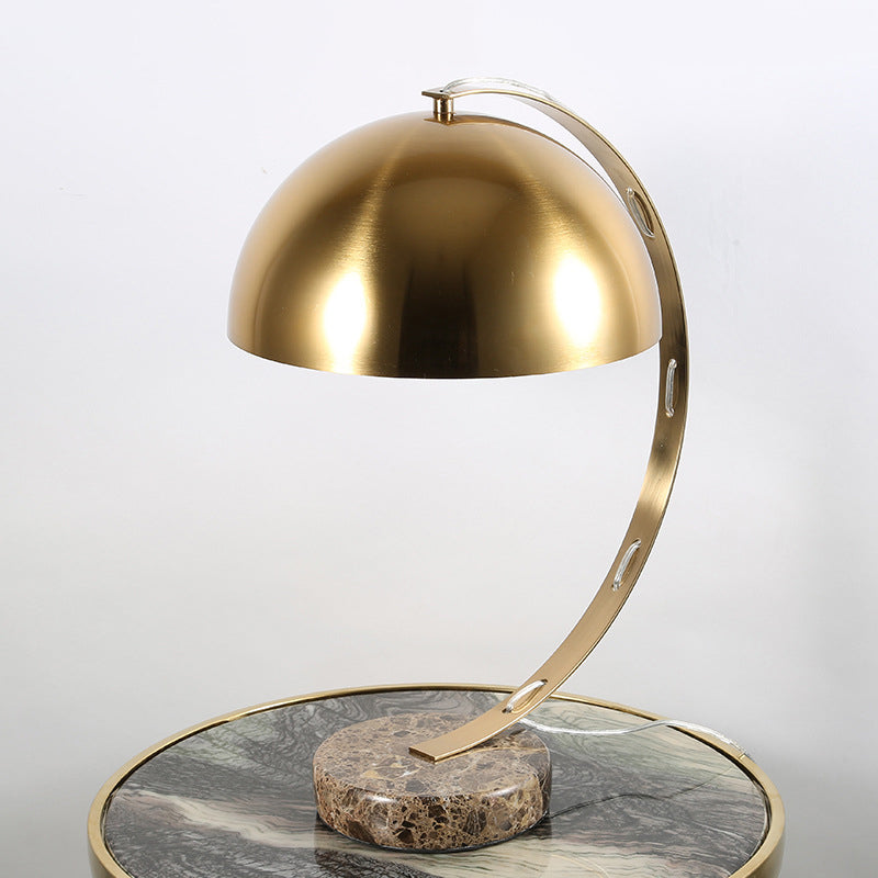 Gold Arched Table Lighting Vintage 1 Head Metallic Night Light with Dome Shade and Crackle Marble Base Gold Clearhalo 'Lamps' 'Table Lamps' Lighting' 1457741