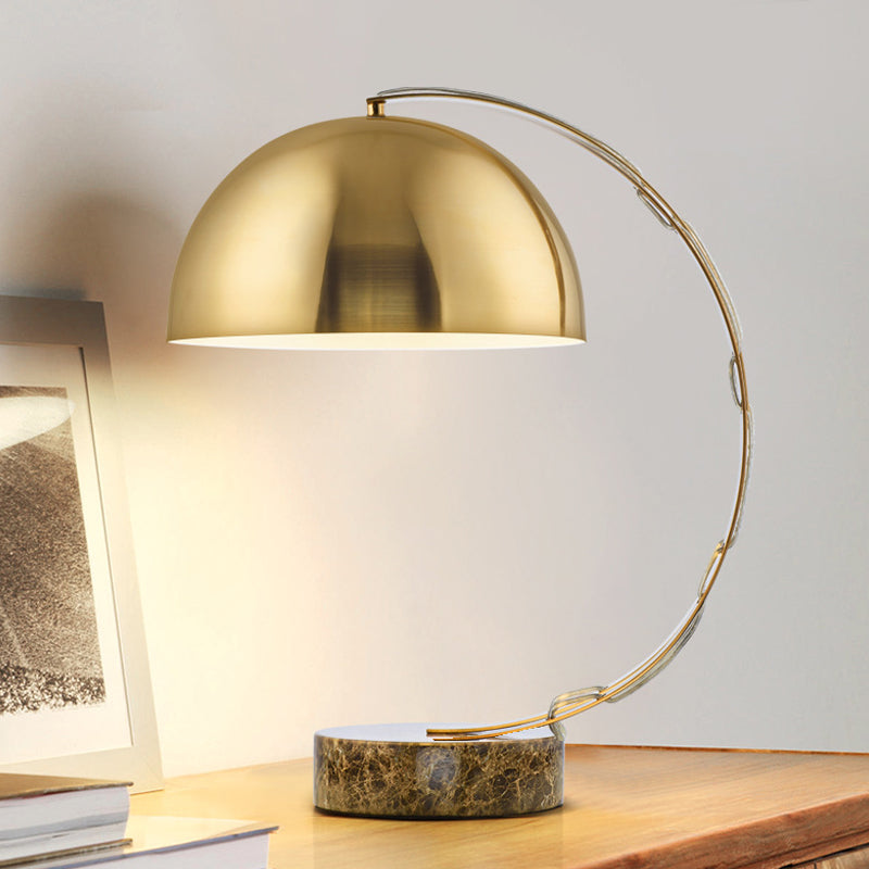 Gold Arched Table Lighting Vintage 1 Head Metallic Night Light with Dome Shade and Crackle Marble Base Clearhalo 'Lamps' 'Table Lamps' Lighting' 1457742