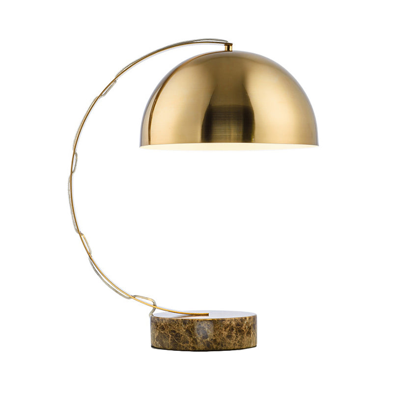 Gold Arched Table Lighting Vintage 1 Head Metallic Night Light with Dome Shade and Crackle Marble Base Clearhalo 'Lamps' 'Table Lamps' Lighting' 1457744
