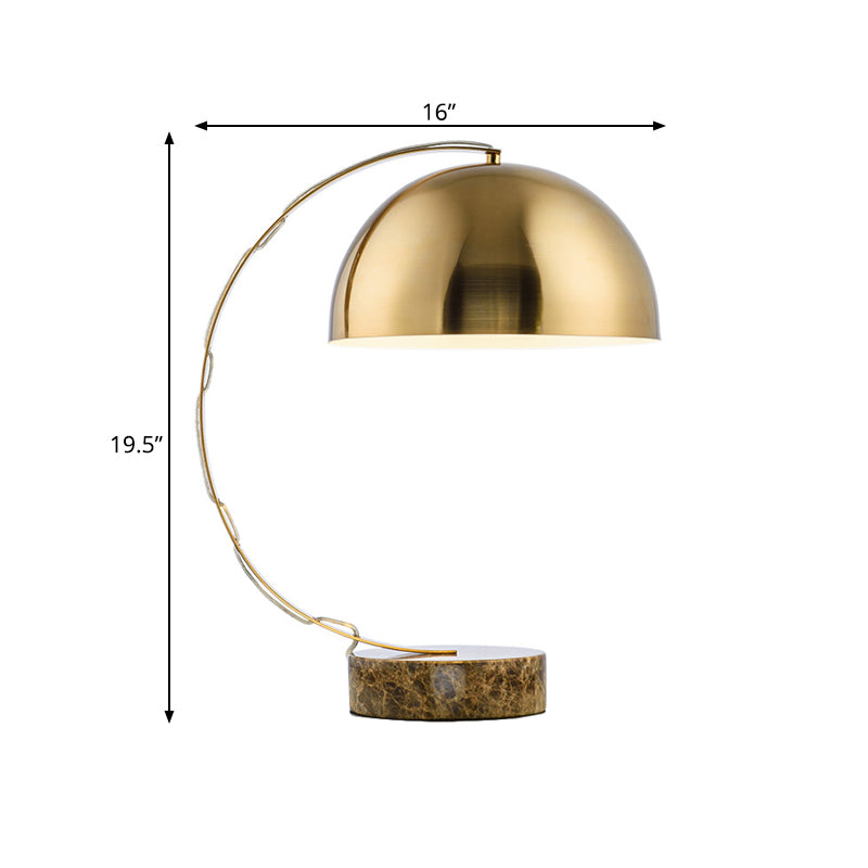 Gold Arched Table Lighting Vintage 1 Head Metallic Night Light with Dome Shade and Crackle Marble Base Clearhalo 'Lamps' 'Table Lamps' Lighting' 1457745
