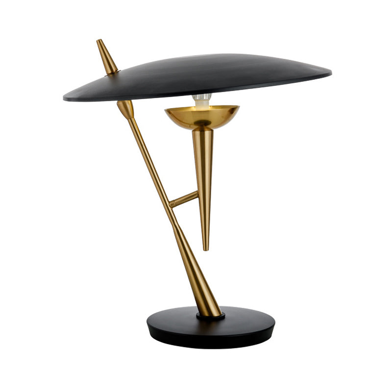 Postmodern Oblique Table Light Metallic Single Bulb Bedroom Night Lamp with Flat Lampshade in Black-Brass Clearhalo 'Lamps' 'Table Lamps' Lighting' 1457764