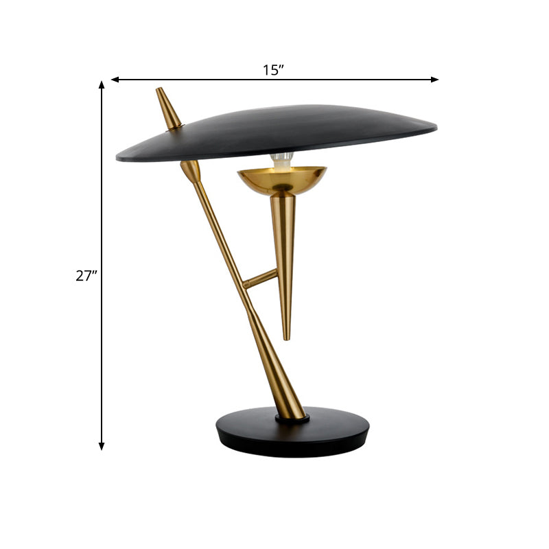 Postmodern Oblique Table Light Metallic Single Bulb Bedroom Night Lamp with Flat Lampshade in Black-Brass Clearhalo 'Lamps' 'Table Lamps' Lighting' 1457765