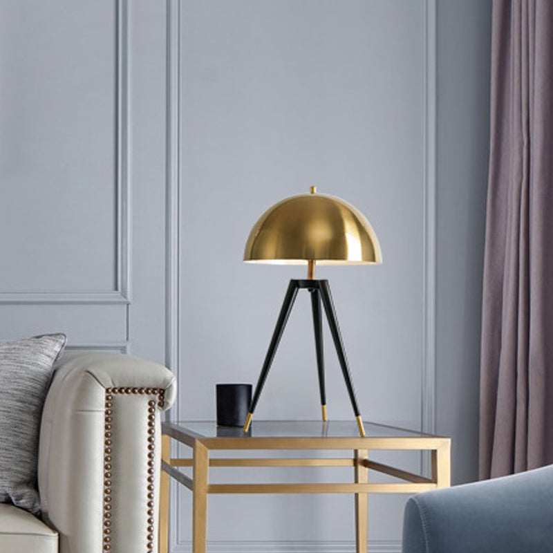Mid Century Tri-Leg Night Stand Light Metallic 1 Head Living Room Table Lighting with Gold Dome Lampshade Clearhalo 'Lamps' 'Table Lamps' Lighting' 1457772