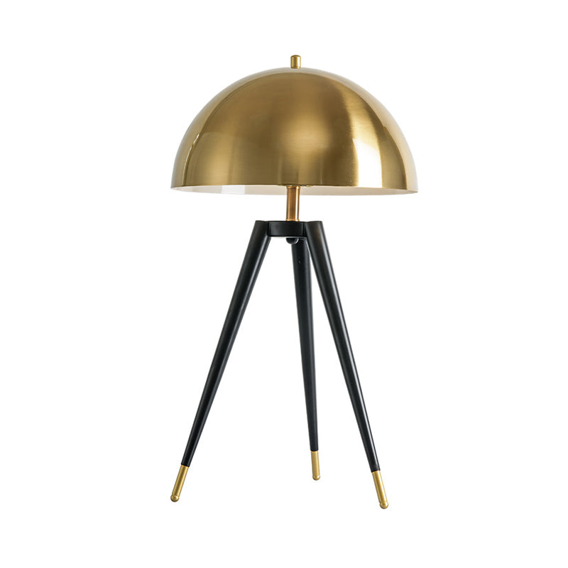 Mid Century Tri-Leg Night Stand Light Metallic 1 Head Living Room Table Lighting with Gold Dome Lampshade Clearhalo 'Lamps' 'Table Lamps' Lighting' 1457773