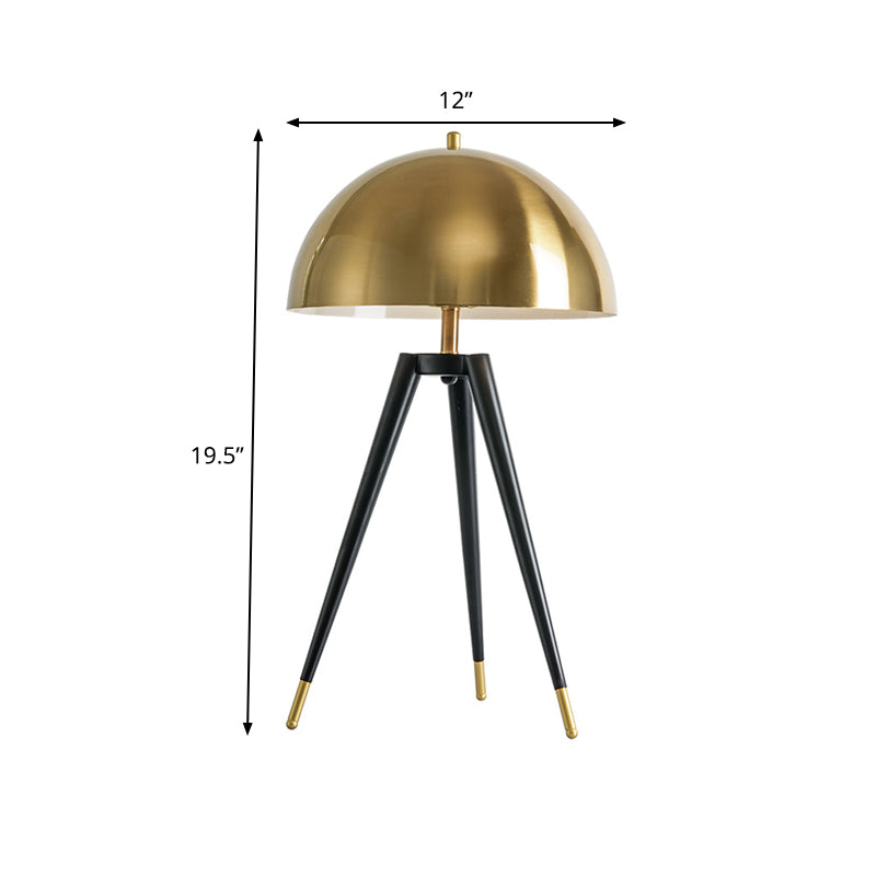 Mid Century Tri-Leg Night Stand Light Metallic 1 Head Living Room Table Lighting with Gold Dome Lampshade Clearhalo 'Lamps' 'Table Lamps' Lighting' 1457775