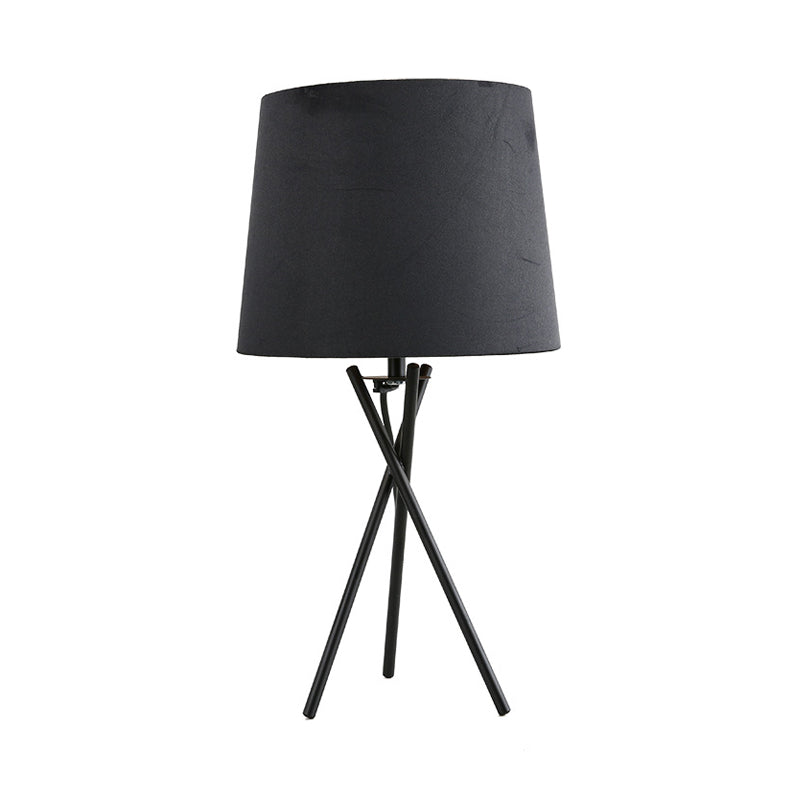 Drum Fabric Night Lighting Minimalist Novelty 1-Light Black/White Table Lamp with Cross-Legged Design Clearhalo 'Lamps' 'Table Lamps' Lighting' 1457778