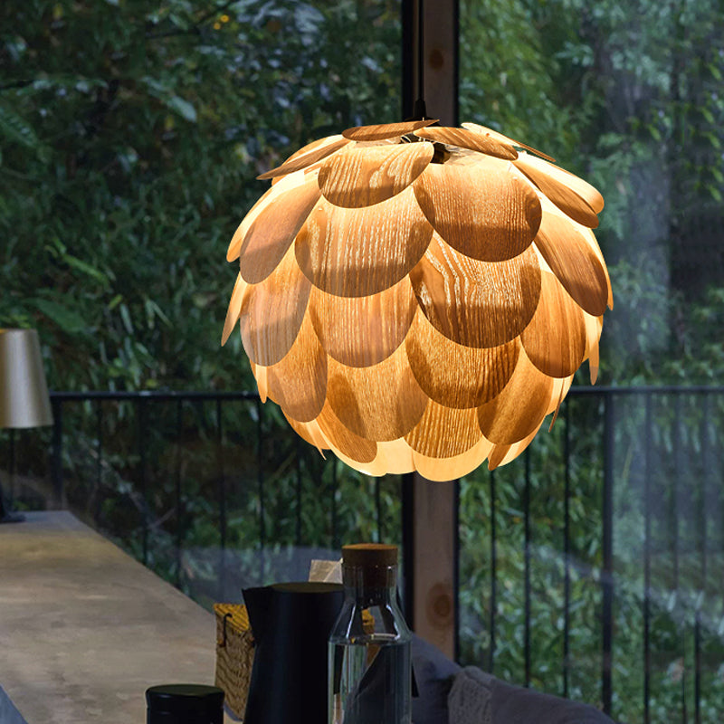 Beige Pinecone Pendant Light Fixture Asian 1 Light Wooden Hanging Lamp for Guest Room Beige Clearhalo 'Ceiling Lights' 'Modern Pendants' 'Modern' 'Pendant Lights' 'Pendants' Lighting' 1457816