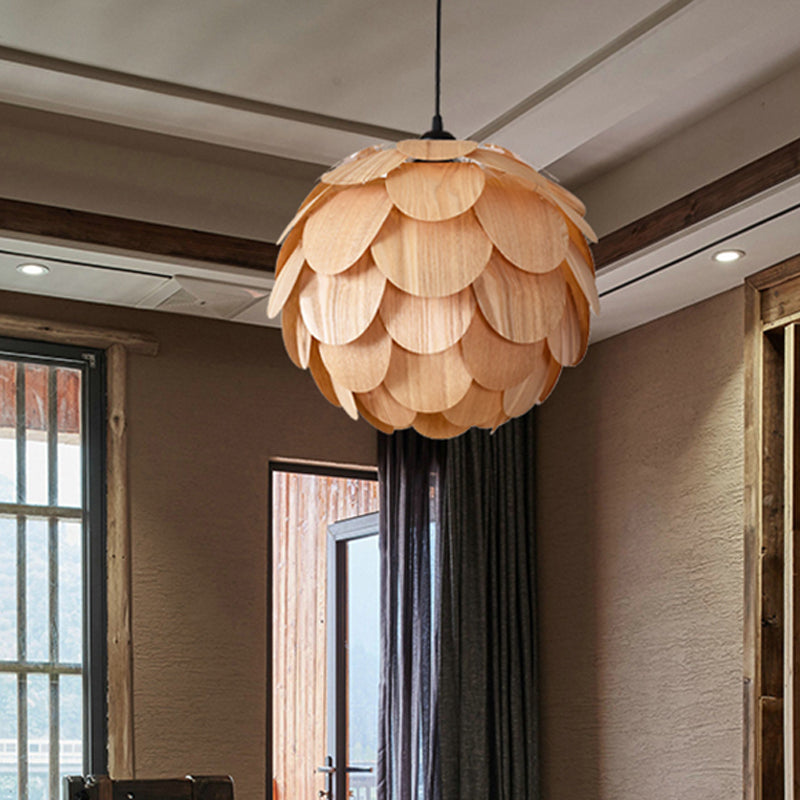 Beige Pinecone Pendant Light Fixture Asian 1 Light Wooden Hanging Lamp for Guest Room Clearhalo 'Ceiling Lights' 'Modern Pendants' 'Modern' 'Pendant Lights' 'Pendants' Lighting' 1457817