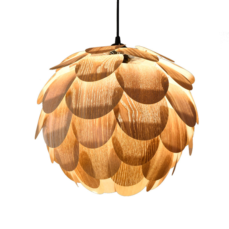 Beige Pinecone Pendant Light Fixture Asian 1 Light Wooden Hanging Lamp for Guest Room Clearhalo 'Ceiling Lights' 'Modern Pendants' 'Modern' 'Pendant Lights' 'Pendants' Lighting' 1457819