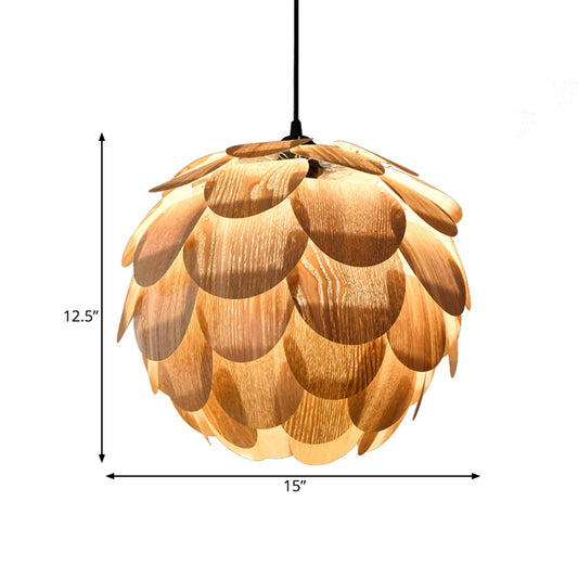 Beige Pinecone Pendant Light Fixture Asian 1 Light Wooden Hanging Lamp for Guest Room Clearhalo 'Ceiling Lights' 'Modern Pendants' 'Modern' 'Pendant Lights' 'Pendants' Lighting' 1457820