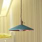 Saucer Shade Iron Hanging Light Rustic 1-Light Dining Room Pendant Lamp in Blue/Red/Silver with Stranded Wire Cord Blue Clearhalo 'Art Deco Pendants' 'Cast Iron' 'Ceiling Lights' 'Ceramic' 'Crystal' 'Industrial Pendants' 'Industrial' 'Metal' 'Middle Century Pendants' 'Pendant Lights' 'Pendants' 'Tiffany' Lighting' 1457840