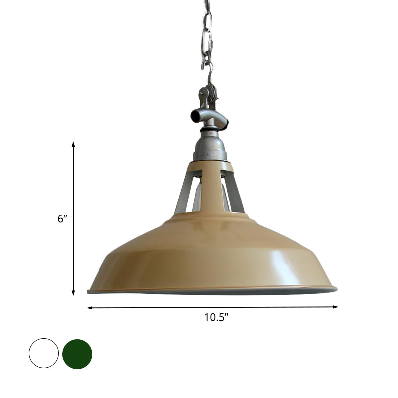 Pot-Lid Dining Table Hanging Lamp Industrial Iron 1 Head White/Green Ceiling Pendant Light Clearhalo 'Art Deco Pendants' 'Cast Iron' 'Ceiling Lights' 'Ceramic' 'Crystal' 'Industrial Pendants' 'Industrial' 'Metal' 'Middle Century Pendants' 'Pendant Lights' 'Pendants' 'Tiffany' Lighting' 1457861