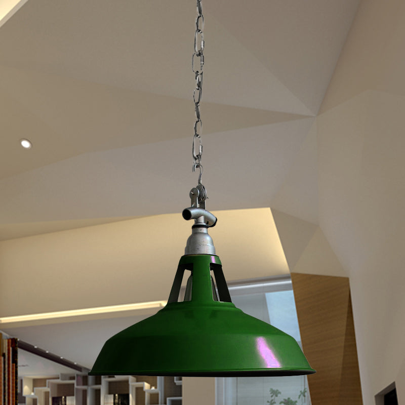 Pot-Lid Dining Table Hanging Lamp Industrial Iron 1 Head White/Green Ceiling Pendant Light Clearhalo 'Art Deco Pendants' 'Cast Iron' 'Ceiling Lights' 'Ceramic' 'Crystal' 'Industrial Pendants' 'Industrial' 'Metal' 'Middle Century Pendants' 'Pendant Lights' 'Pendants' 'Tiffany' Lighting' 1457864