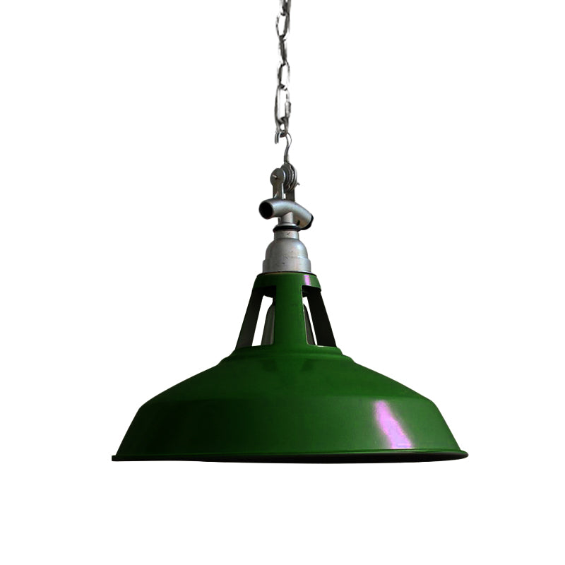 Pot-Lid Dining Table Hanging Lamp Industrial Iron 1 Head White/Green Ceiling Pendant Light Clearhalo 'Art Deco Pendants' 'Cast Iron' 'Ceiling Lights' 'Ceramic' 'Crystal' 'Industrial Pendants' 'Industrial' 'Metal' 'Middle Century Pendants' 'Pendant Lights' 'Pendants' 'Tiffany' Lighting' 1457865