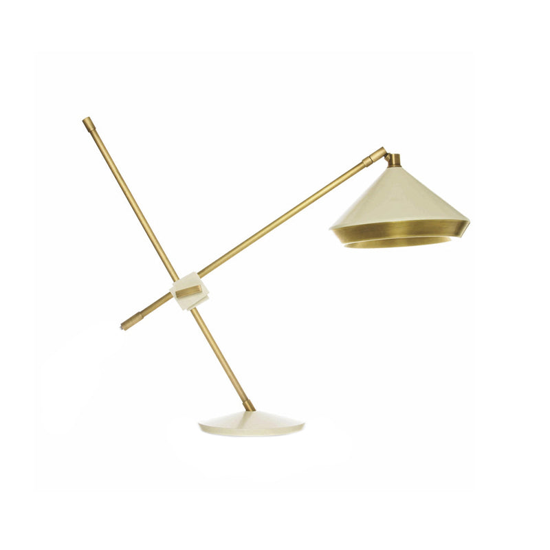 Iron Rotating Cross Arm Study Lamp Antiqued 1 Light Study Desk Lighting in Brass with Black/White Cone Shade Clearhalo 'Lamps' 'Table Lamps' Lighting' 1457874