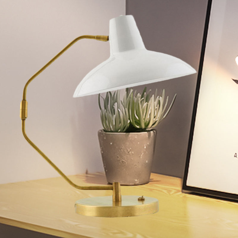 Single-Bulb Bow Desk Light Retro Brass Iron Reading Lamp with Green/White Wide Bowl Shade White Clearhalo 'Lamps' 'Table Lamps' Lighting' 1457875