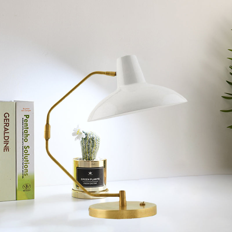 Single-Bulb Bow Desk Light Retro Brass Iron Reading Lamp with Green/White Wide Bowl Shade Clearhalo 'Lamps' 'Table Lamps' Lighting' 1457876