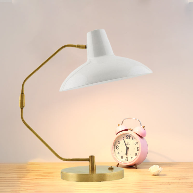 Single-Bulb Bow Desk Light Retro Brass Iron Reading Lamp with Green/White Wide Bowl Shade Clearhalo 'Lamps' 'Table Lamps' Lighting' 1457877