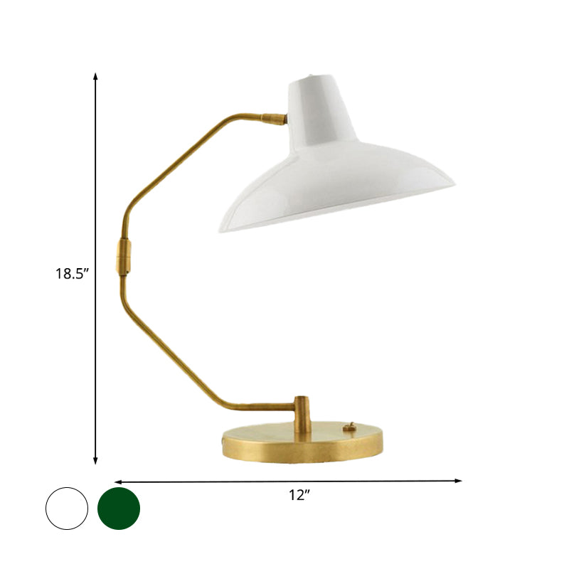 Single-Bulb Bow Desk Light Retro Brass Iron Reading Lamp with Green/White Wide Bowl Shade Clearhalo 'Lamps' 'Table Lamps' Lighting' 1457879