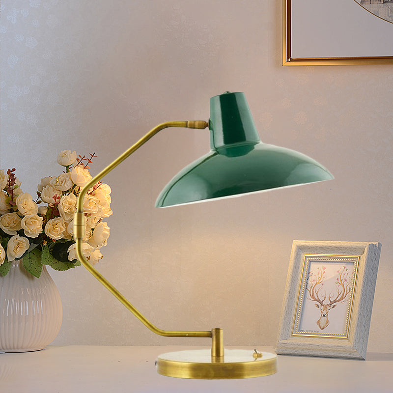 Single-Bulb Bow Desk Light Retro Brass Iron Reading Lamp with Green/White Wide Bowl Shade Clearhalo 'Lamps' 'Table Lamps' Lighting' 1457881
