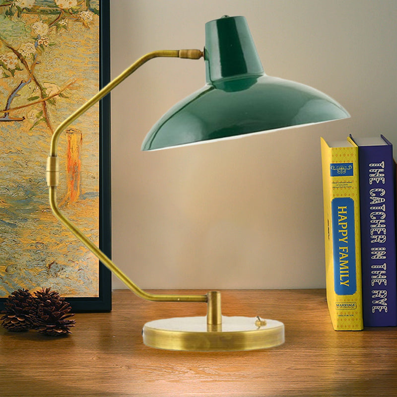 Single-Bulb Bow Desk Light Retro Brass Iron Reading Lamp with Green/White Wide Bowl Shade Clearhalo 'Lamps' 'Table Lamps' Lighting' 1457882