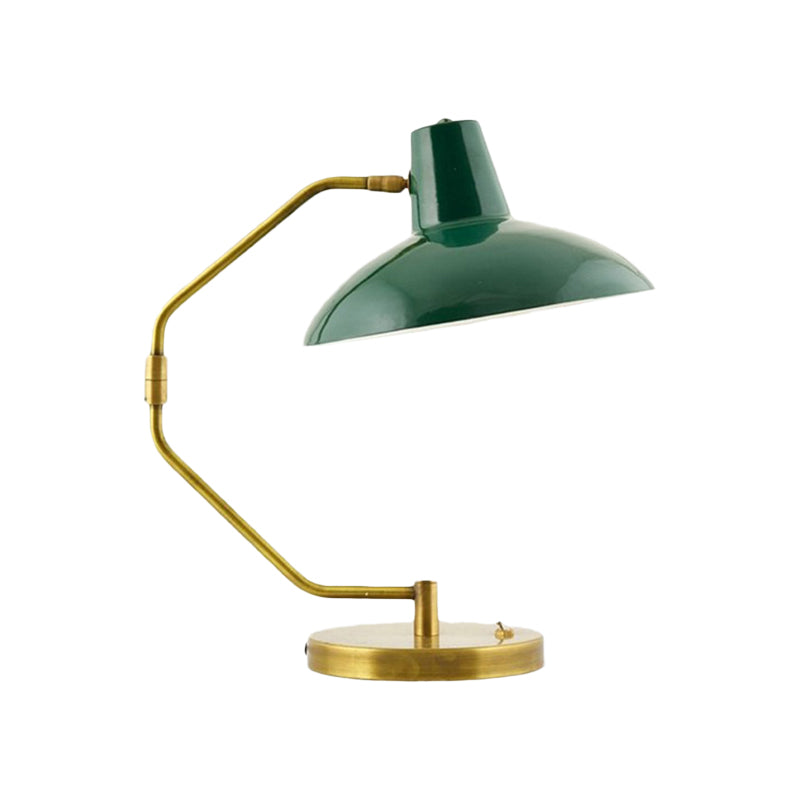 Single-Bulb Bow Desk Light Retro Brass Iron Reading Lamp with Green/White Wide Bowl Shade Clearhalo 'Lamps' 'Table Lamps' Lighting' 1457883
