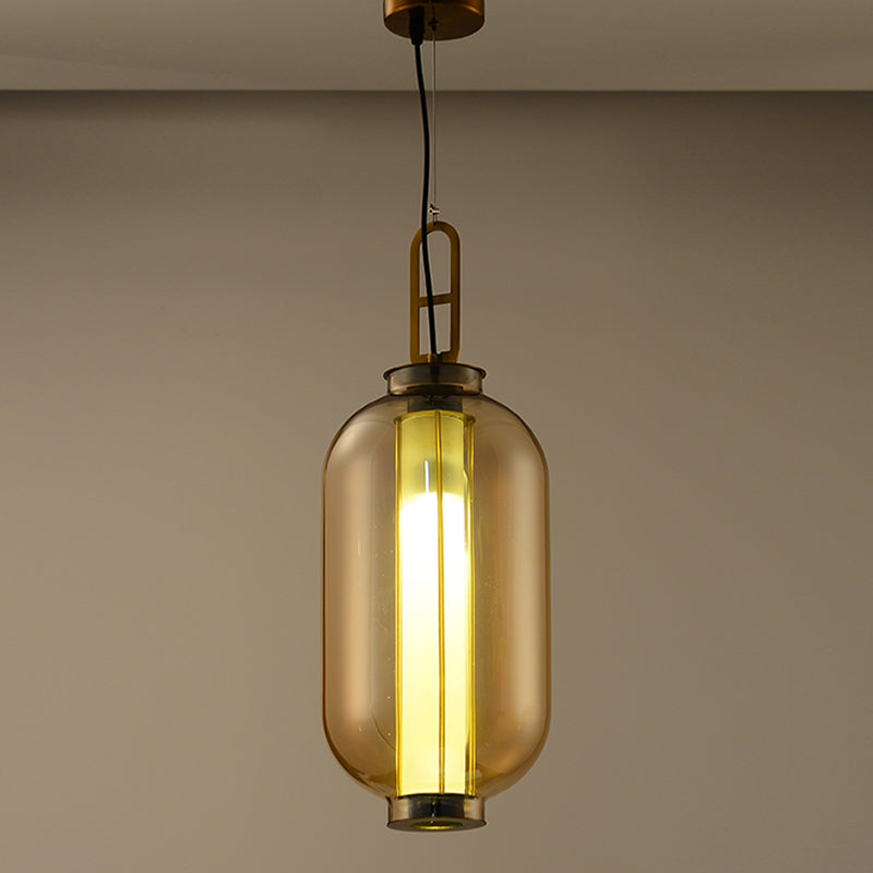 12.5"/19" H Gold Single Pendulum Light Retro Amber Glass Sphere/Ellipse/Oblong Suspension Lamp with Tube Frame Insert Amber B Clearhalo 'Ceiling Lights' 'Glass shade' 'Glass' 'Industrial Pendants' 'Industrial' 'Middle Century Pendants' 'Pendant Lights' 'Pendants' 'Tiffany' Lighting' 1457904