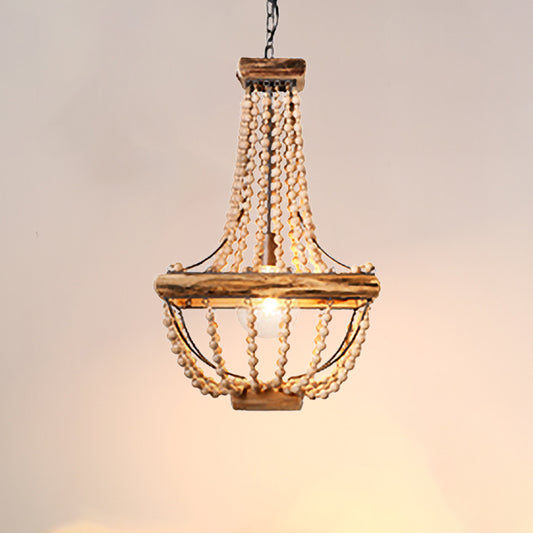 Wood Beaded Brown Hanging Light Basket 1 Light Traditional Suspended Lighting Fixture Clearhalo 'Ceiling Lights' 'Pendant Lights' 'Pendants' Lighting' 1457968