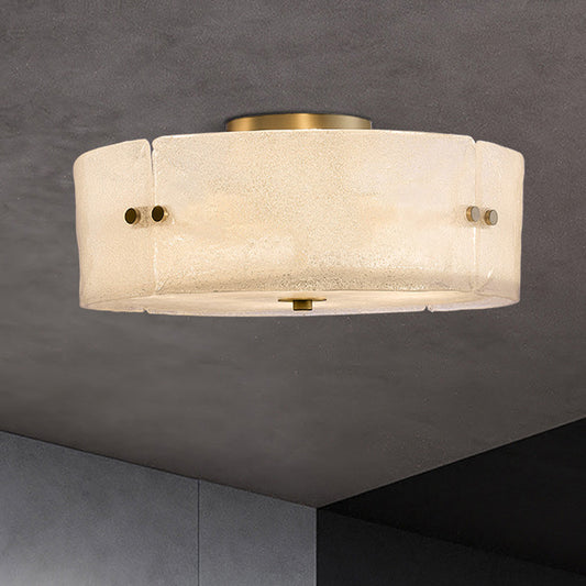 4-Bulb Circle Flush Ceiling Light Mid Century White Textured Glass Flush Mount Fixture White Clearhalo 'Ceiling Lights' 'Close To Ceiling Lights' 'Close to ceiling' 'Flush mount' Lighting' 1457970