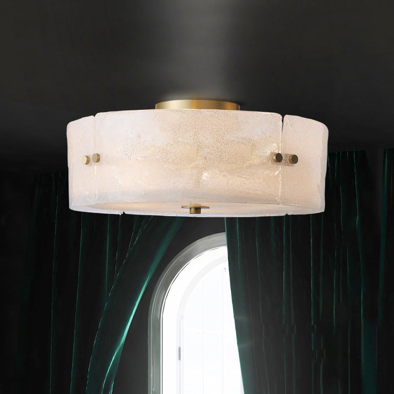 4-Bulb Circle Flush Ceiling Light Mid Century White Textured Glass Flush Mount Fixture Clearhalo 'Ceiling Lights' 'Close To Ceiling Lights' 'Close to ceiling' 'Flush mount' Lighting' 1457971