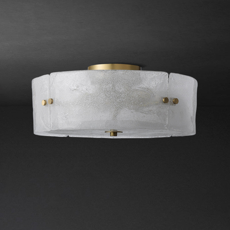 4-Bulb Circle Flush Ceiling Light Mid Century White Textured Glass Flush Mount Fixture Clearhalo 'Ceiling Lights' 'Close To Ceiling Lights' 'Close to ceiling' 'Flush mount' Lighting' 1457972