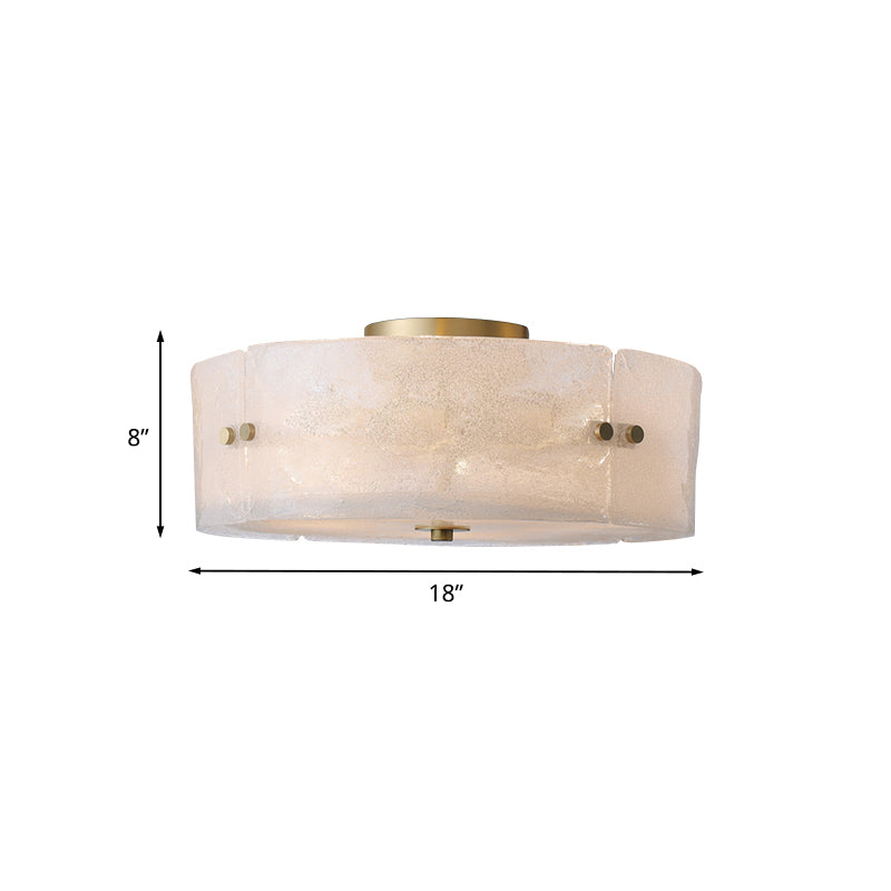 4-Bulb Circle Flush Ceiling Light Mid Century White Textured Glass Flush Mount Fixture Clearhalo 'Ceiling Lights' 'Close To Ceiling Lights' 'Close to ceiling' 'Flush mount' Lighting' 1457974