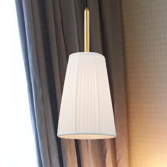 Bell Bedside Drop Pendant Farmhouse Pleated Fabric 1 Bulb White Pendulum Light with Gold Top Clearhalo 'Ceiling Lights' 'Pendant Lights' 'Pendants' Lighting' 1457990