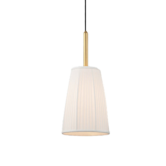 Bell Bedside Drop Pendant Farmhouse Pleated Fabric 1 Bulb White Pendulum Light with Gold Top Clearhalo 'Ceiling Lights' 'Pendant Lights' 'Pendants' Lighting' 1457993