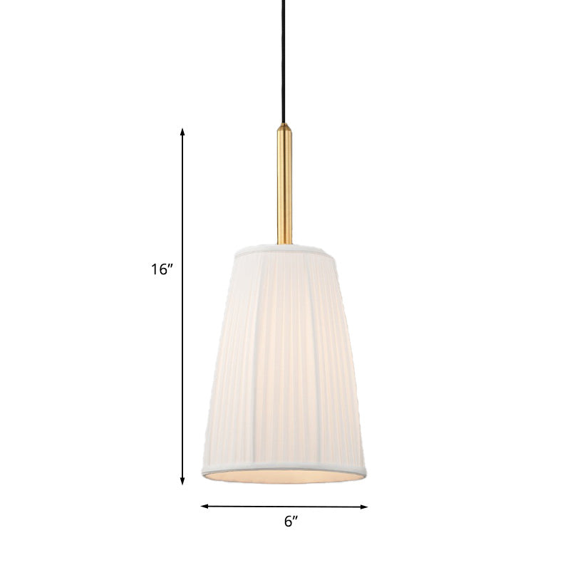 Bell Bedside Drop Pendant Farmhouse Pleated Fabric 1 Bulb White Pendulum Light with Gold Top Clearhalo 'Ceiling Lights' 'Pendant Lights' 'Pendants' Lighting' 1457994