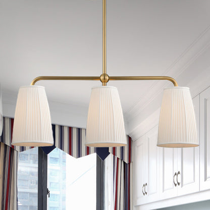 3/6 Bulbs Hanging Chandelier Rural Dress Shaped Pleated Fabric Pendant Ceiling Light in Gold over Dining Table 3 Gold Clearhalo 'Ceiling Lights' 'Island Lights' Lighting' 1457995