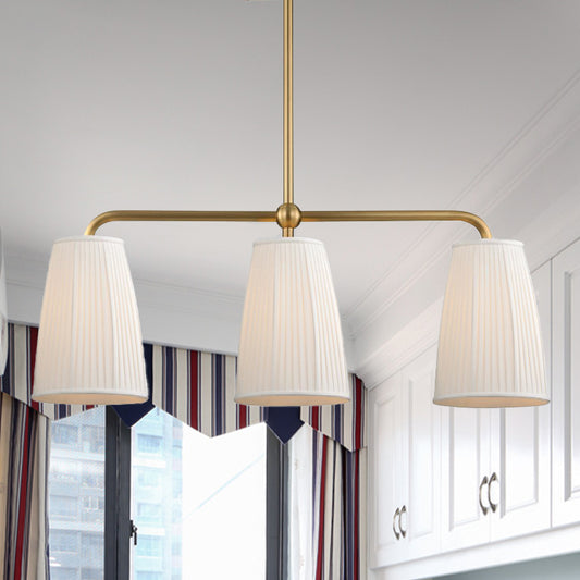 3/6 Bulbs Hanging Chandelier Rural Dress Shaped Pleated Fabric Pendant Ceiling Light in Gold over Dining Table 3 Gold Clearhalo 'Ceiling Lights' 'Island Lights' Lighting' 1457995