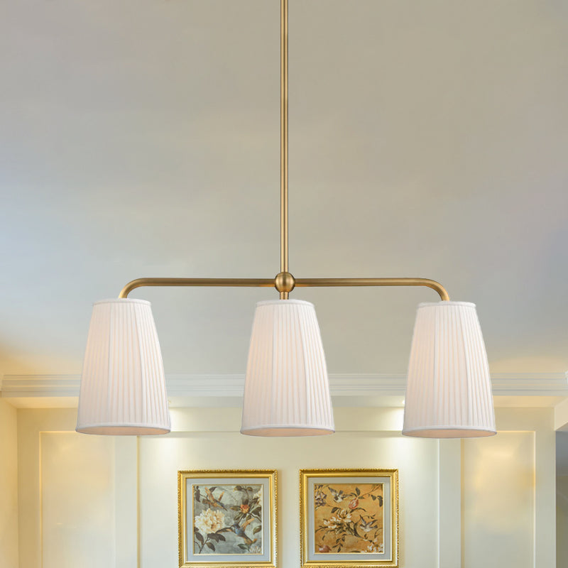 3/6 Bulbs Hanging Chandelier Rural Dress Shaped Pleated Fabric Pendant Ceiling Light in Gold over Dining Table Clearhalo 'Ceiling Lights' 'Island Lights' Lighting' 1457997